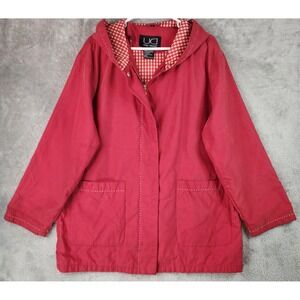 Utex Design Jacket Womens XL Red Gingham Lined Hooded Zip Snap Front